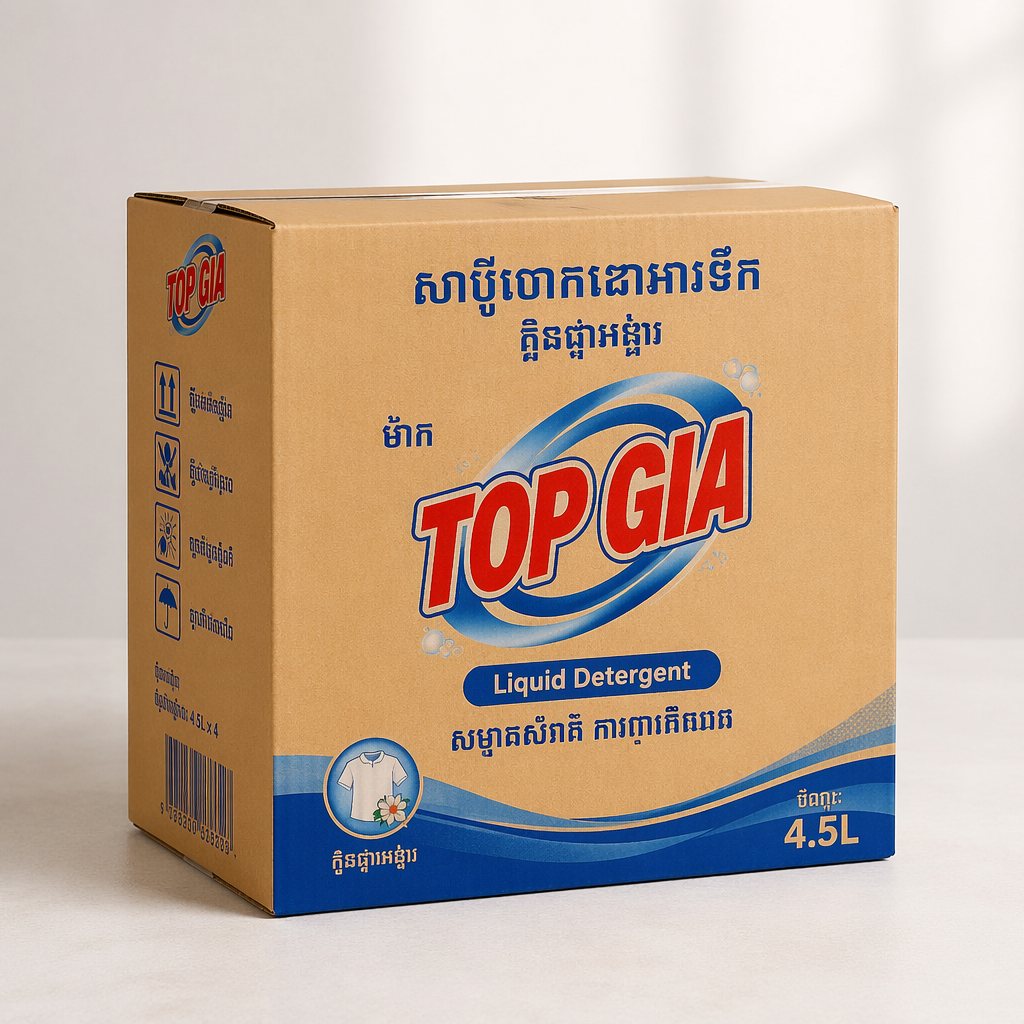 សាប៊ូបោកខោអាវទឹកម៉ាក TOP GIA ចំណុះ 4.5 លីត្រ ចំនួន 1 កាដុង