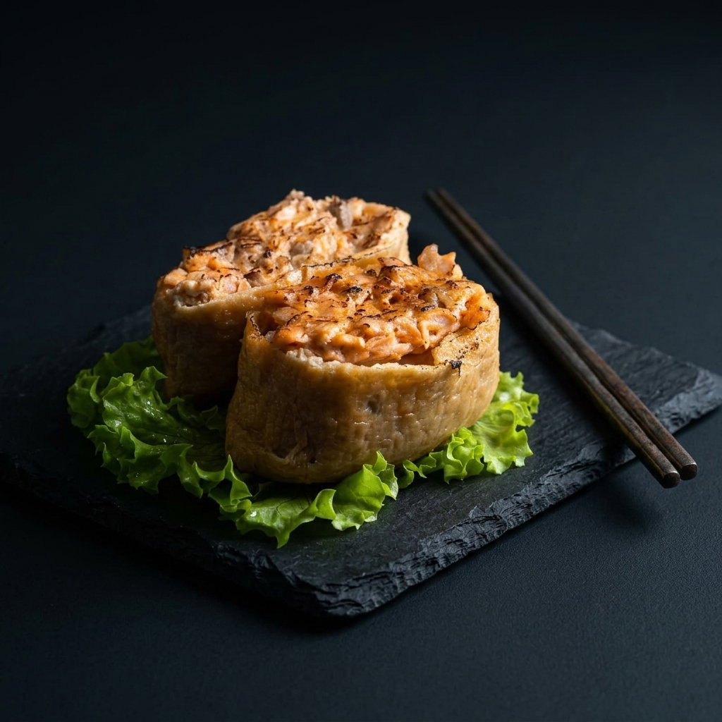 Inari Salmon Mentai 🌶️ (cook) 2pcs