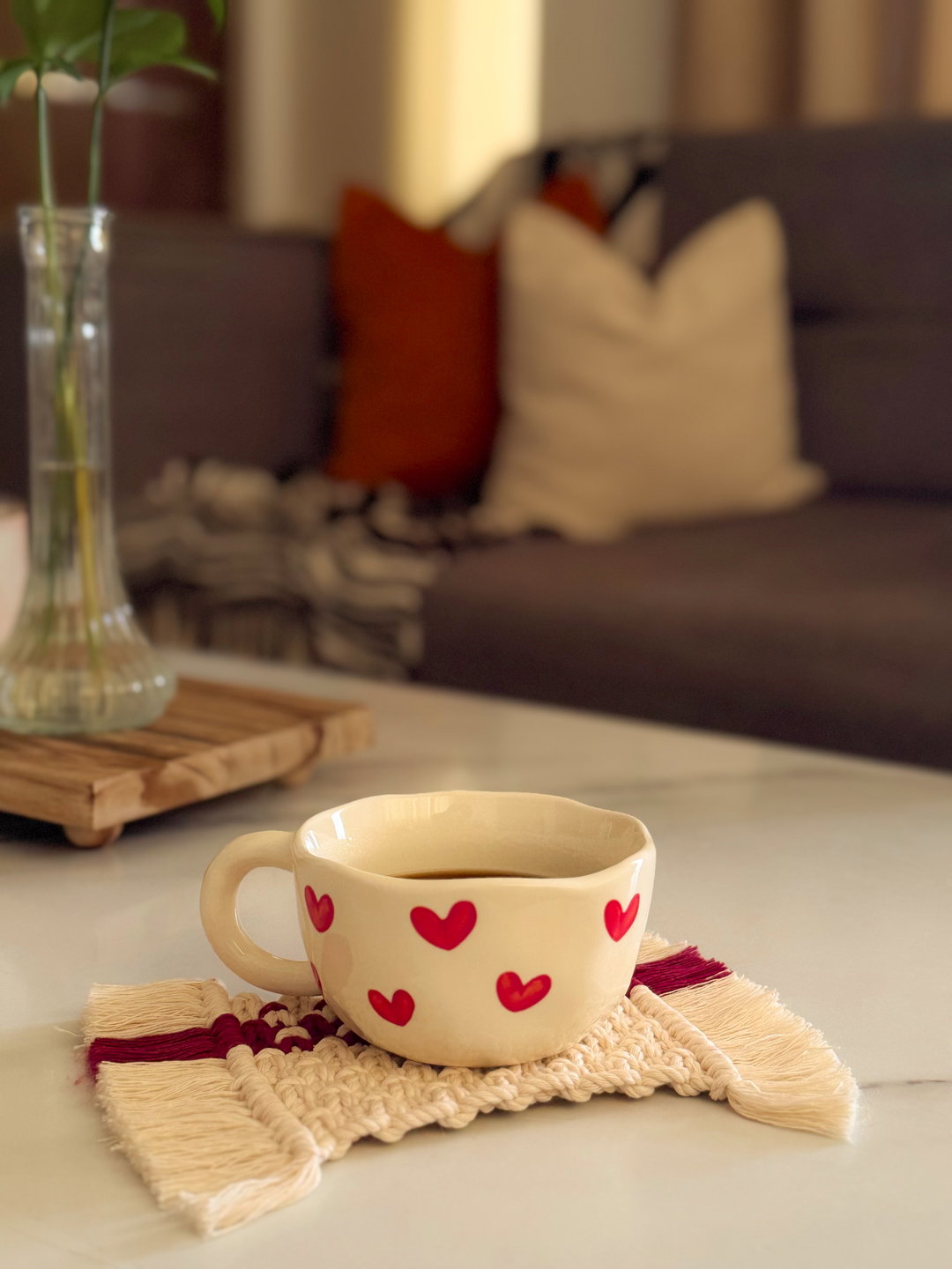 Taza cerámica corazones 
