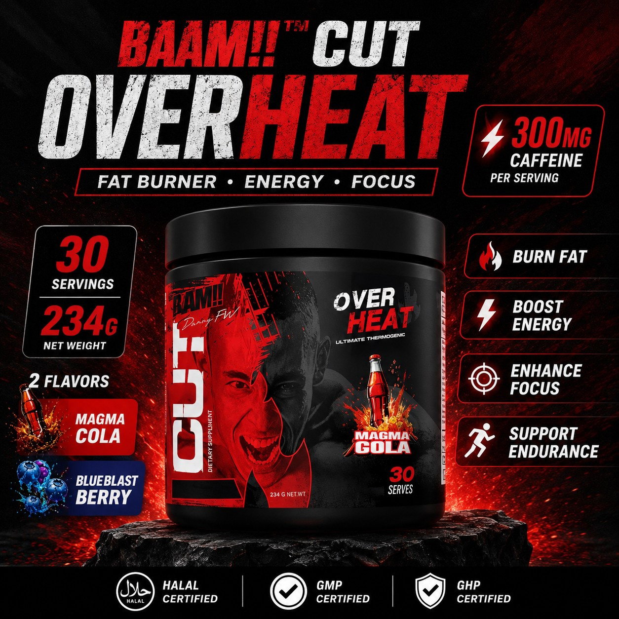 BAAM!! Cut Overheat (234g, 30 servings) Fat Burner & Pre-Workout | Weight Loss, Energy Booster, Focus Support_1