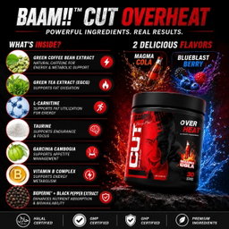 BAAM!! Cut Overheat (234g, 30 servings) Fat Burner & Pre-Workout | Weight Loss, Energy Booster, Focus Support