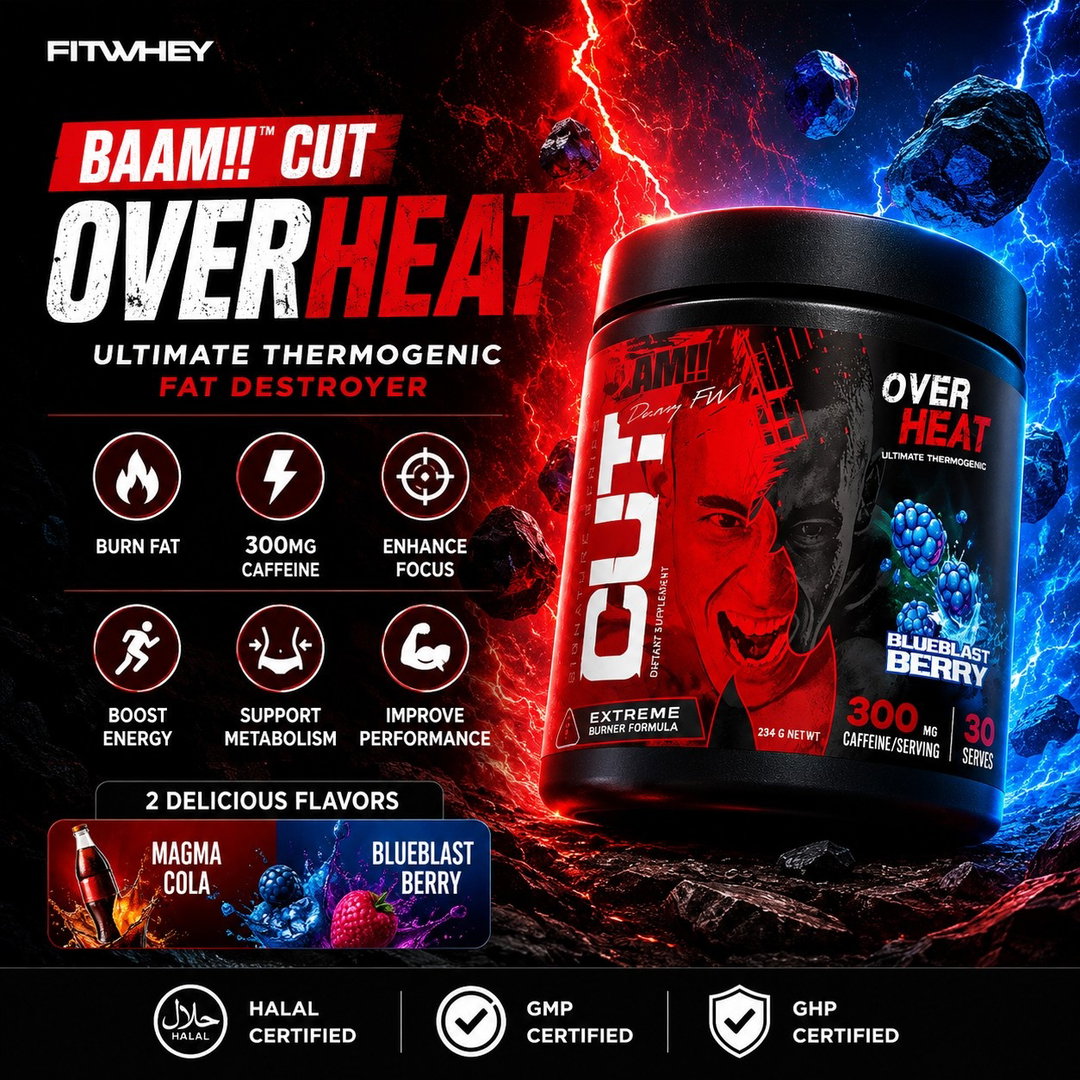 BAAM!! Cut Overheat (234g, 30 servings) Fat Burner & Pre-Workout | Weight Loss, Energy Booster, Focus Support