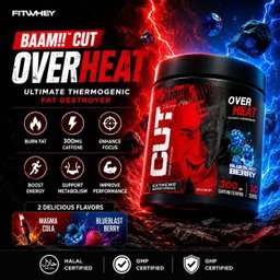 BAAM!! Cut Overheat (234g, 30 servings) Fat Burner & Pre-Workout | Weight Loss, Energy Booster, Focus Support