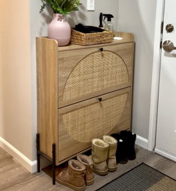 2 Door Entryway Rattan Shoe Rack 
