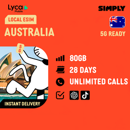 SIMPLY Australia eSIM | 28 Days | 80GB + Unlimited Calls | Local eSIM | Registration Required