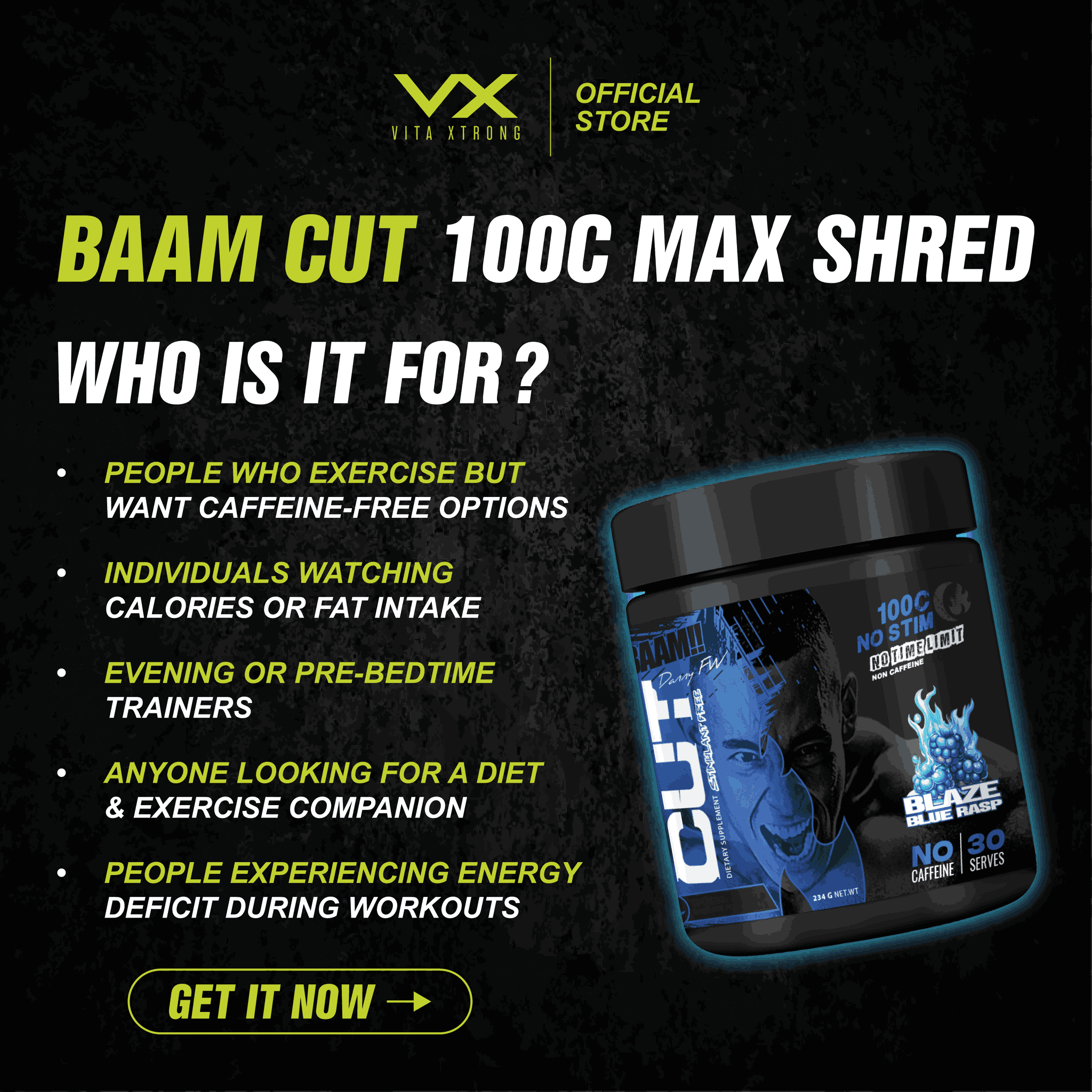 BAAM!! CUT 100C Max Shred – NO STIM Fat Burner (30 servings) | 0% Caffeine, Day & Night Use | Diet & Training Support_9