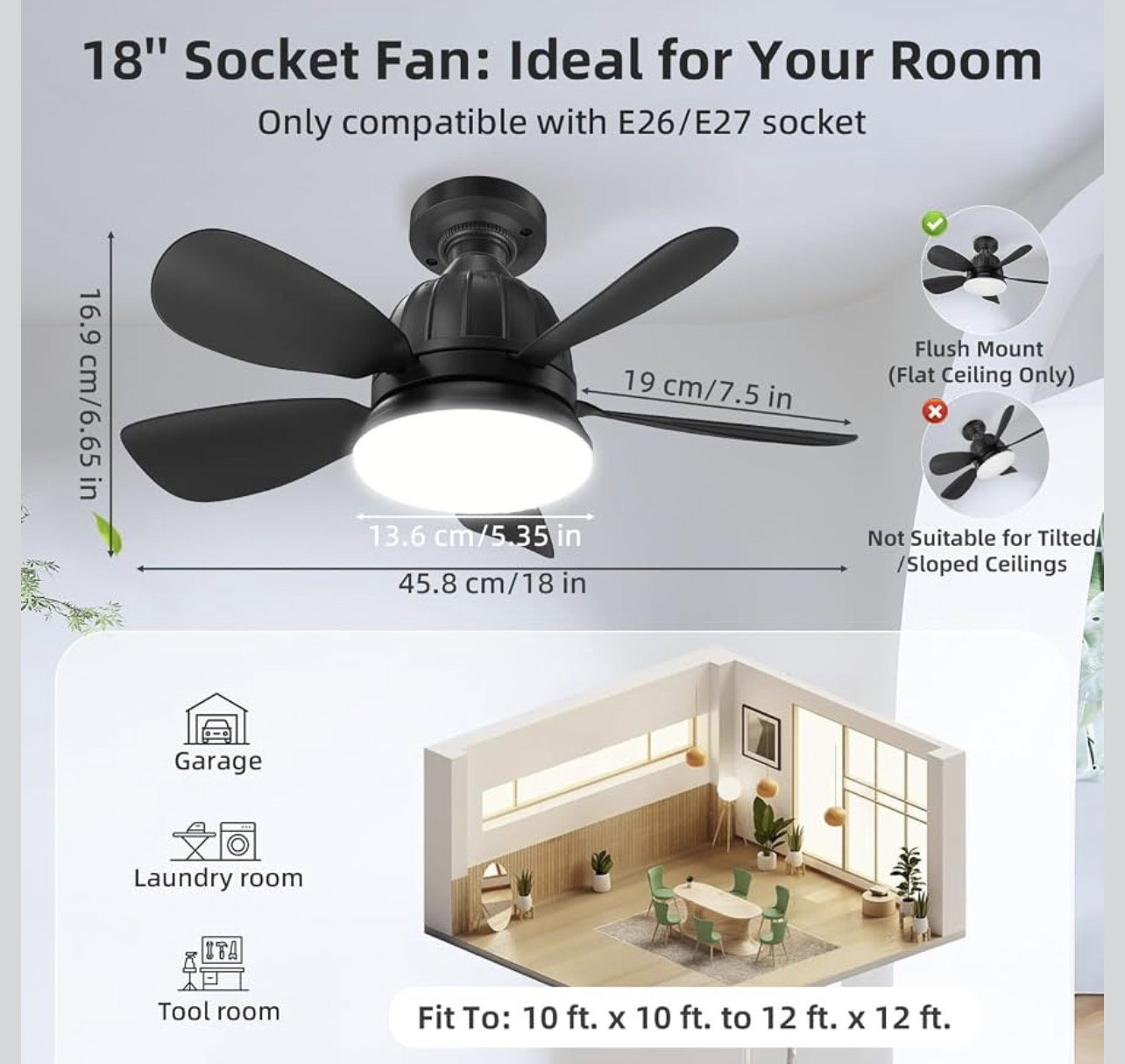 18" Socket Ceiling Fan with LED Light_3