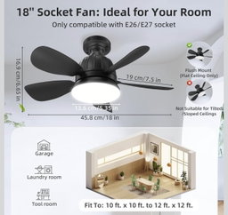 18" Socket Ceiling Fan with LED Light