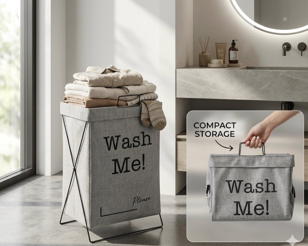 Foldable X-Frame Laundry Hamper with Carry Handle