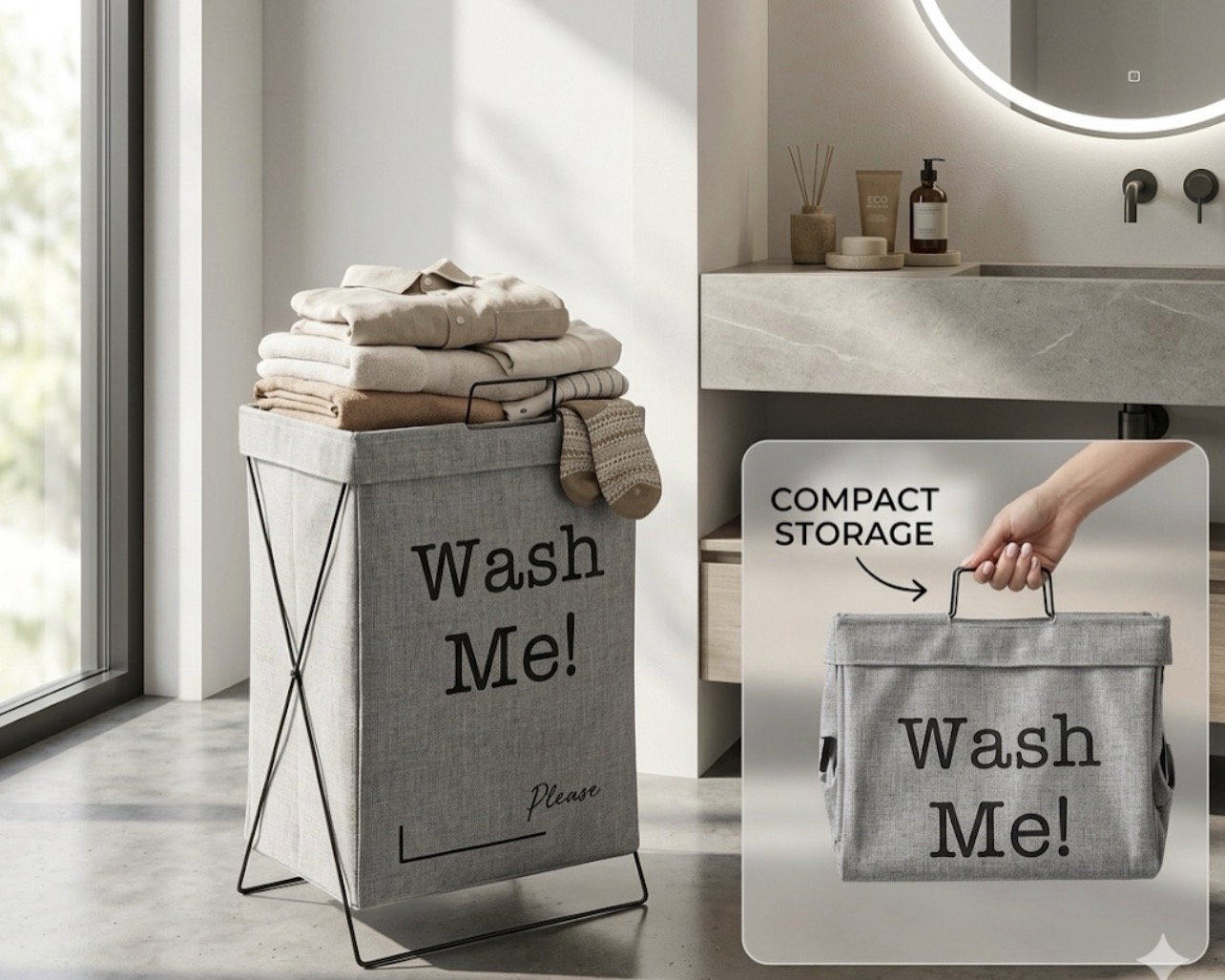 Foldable X-Frame Laundry Hamper with Carry Handle_0