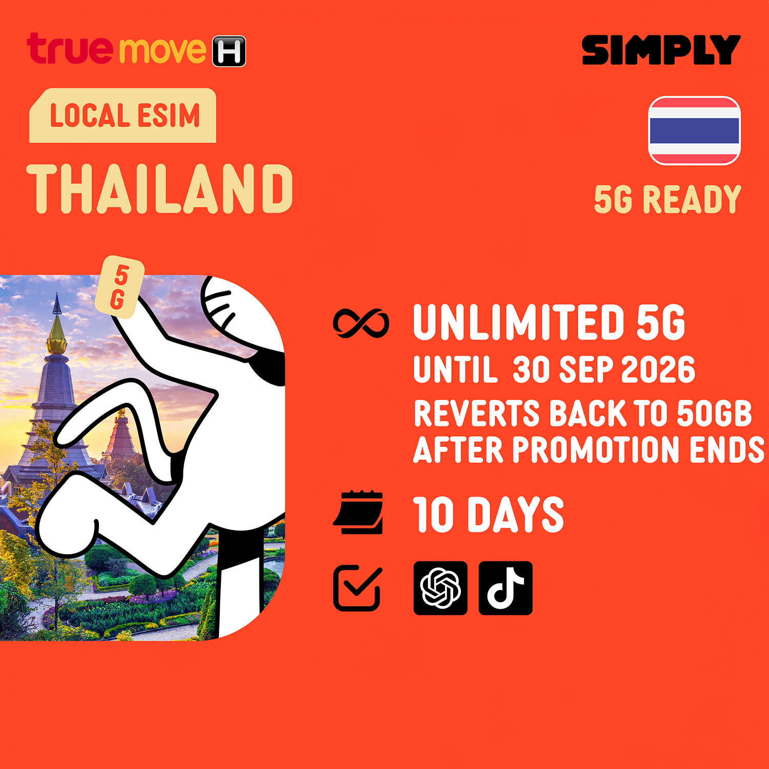 SIMPLY Thailand DTAC Local eSIM | Up to 30 Days | 3GB/15GB/50GB/Unlimited(5G/4G) Data _4