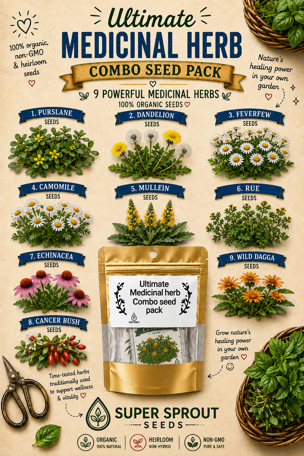 Ultimate Medicinal herb collection seed pack x 9 packets