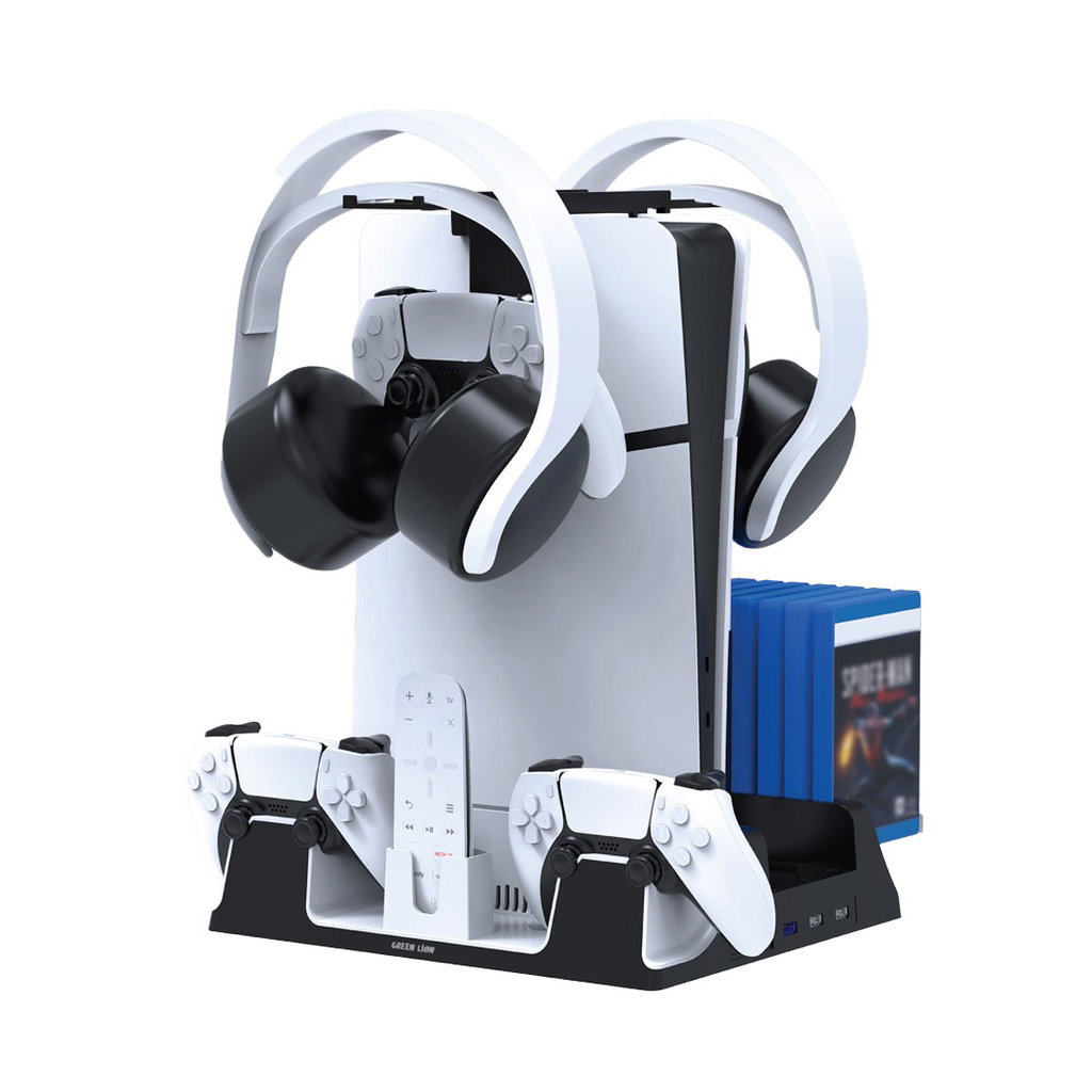 Green Lion PS5 Cooling Stand Charging Station All-in 1 - White
