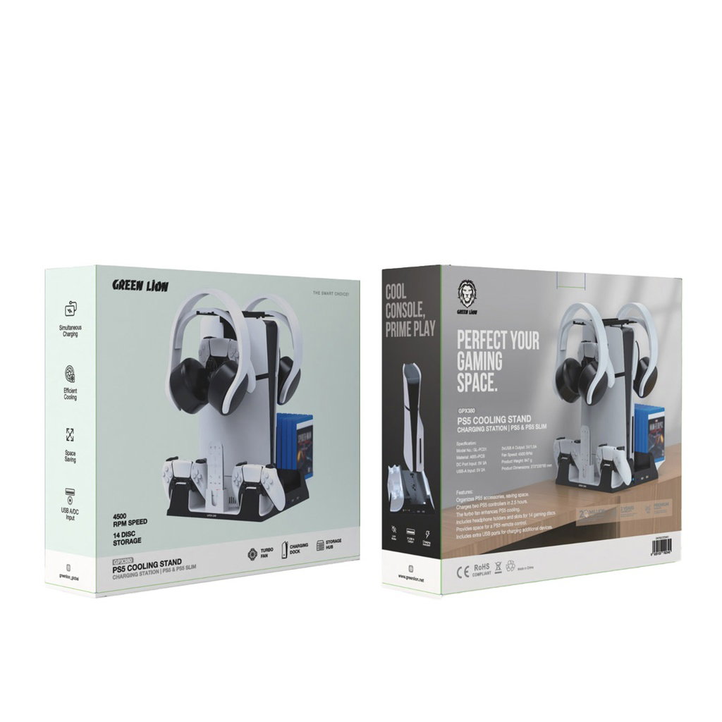 Green Lion PS5 Cooling Stand Charging Station All-in 1 - White_2