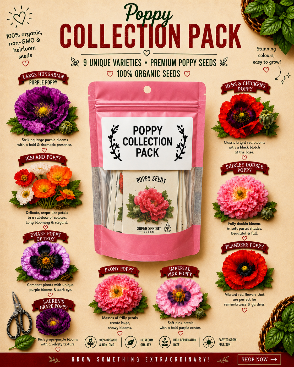 Combo poppy pack x 9 packs