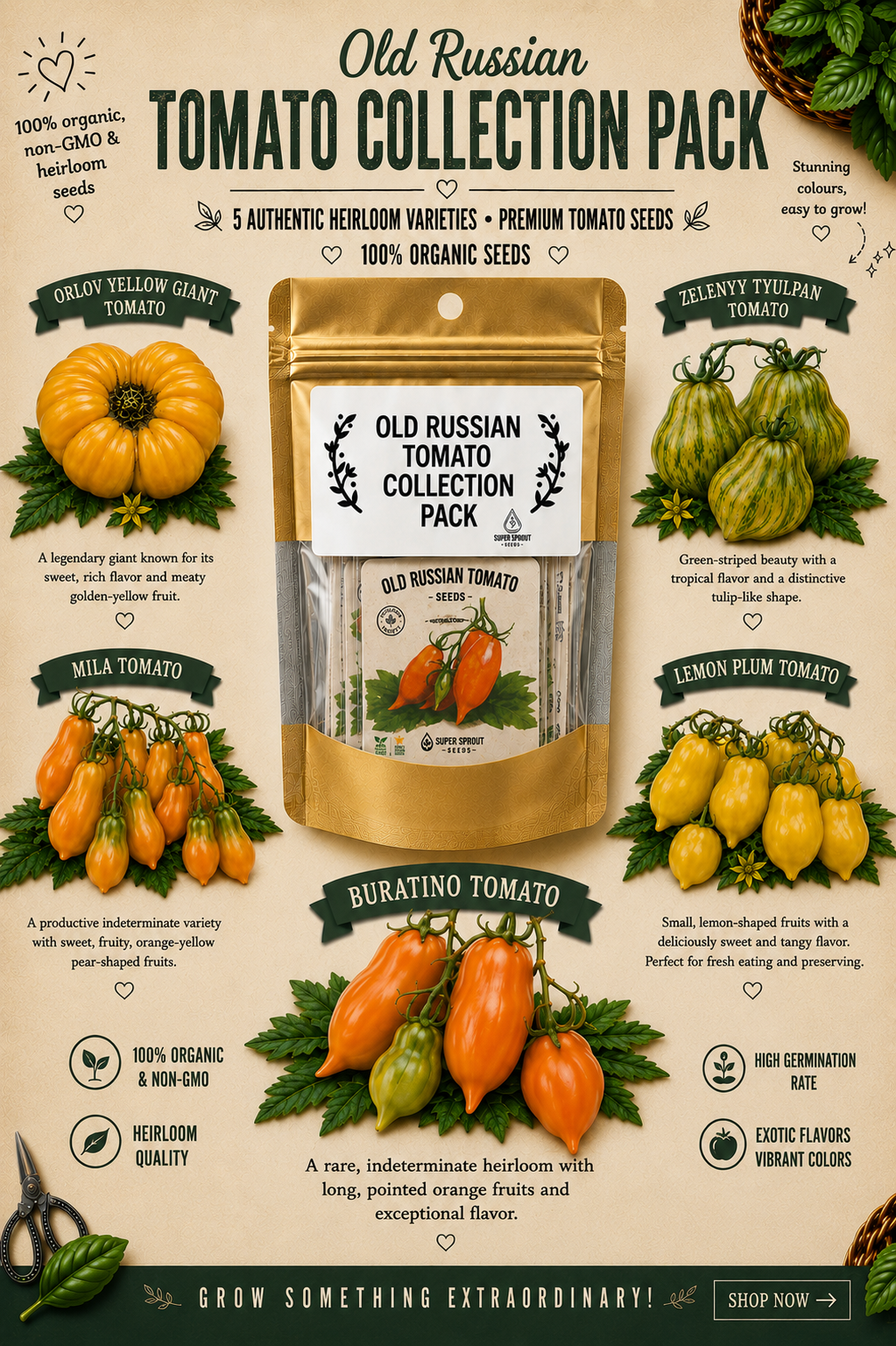 Russian heirloom tomatoes collection x 5 packs