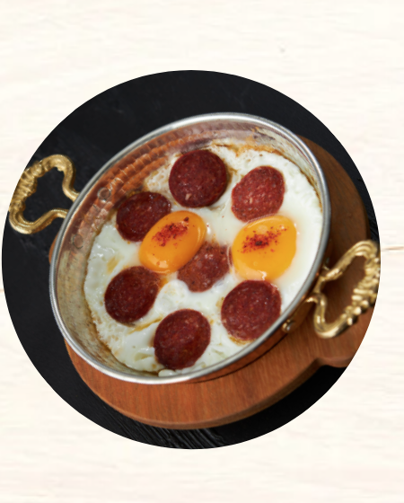 Fried eggs with salami