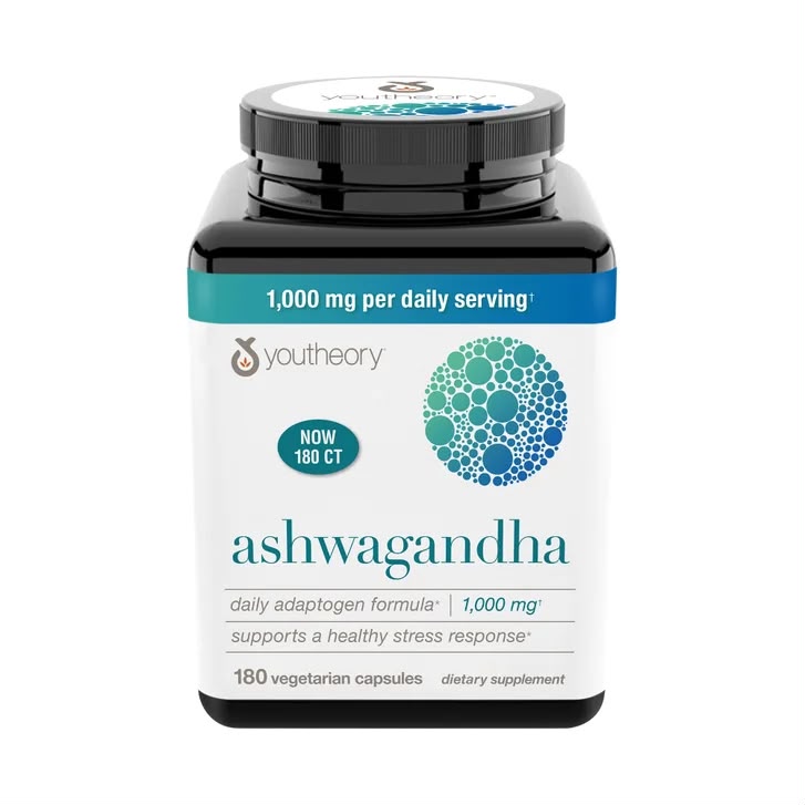 Youtheory - Ashwagandha 1000 mg, 180 Vegetarian Capsules