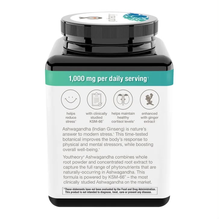 Youtheory - Ashwagandha 1000 mg, 180 Vegetarian Capsules_1