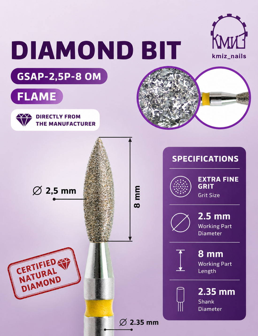 Diamond bits Flame Yellow size 2.5_0