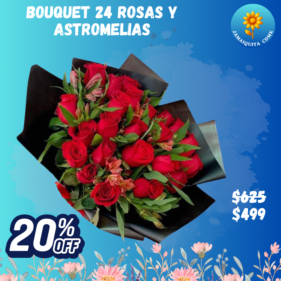 BOUQUET 24 ROSAS Y ASTROMELIAS