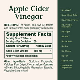 Nature's Bounty - Apple Cider Vinegar 480mg, 200 Tablets
