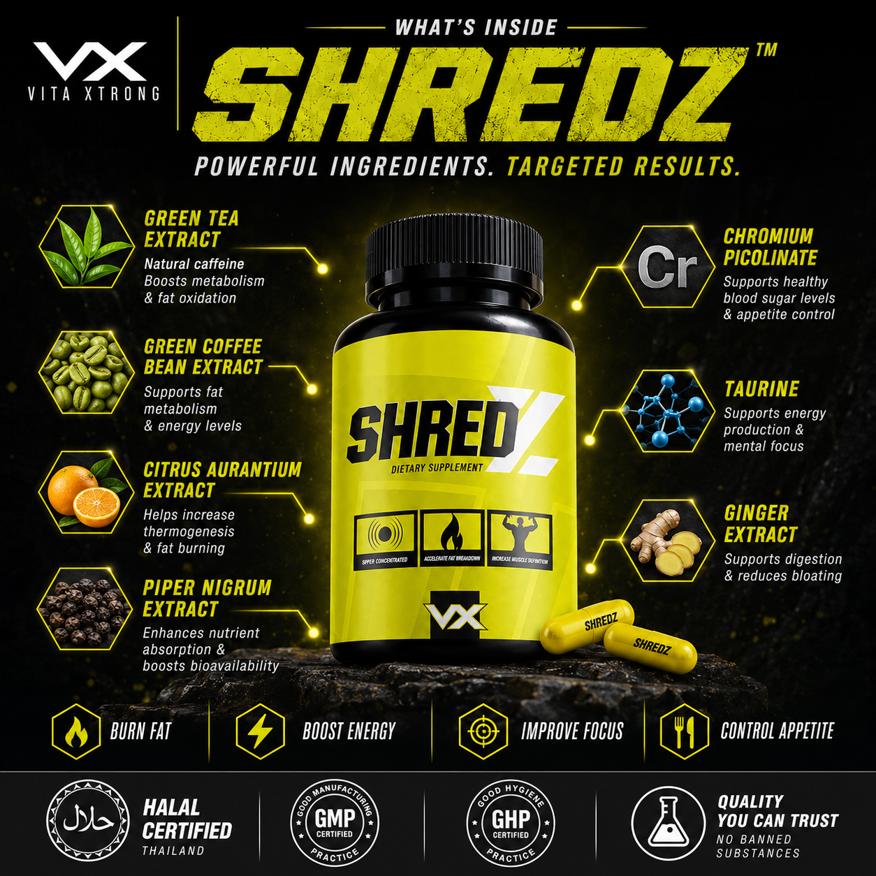 VITAXTRONG™ SHREDZ (100 Capsules) | Advanced Thermogenic Fat Burner with Natural Caffeine • Energy, Focus & Cutting Support [VX]_3