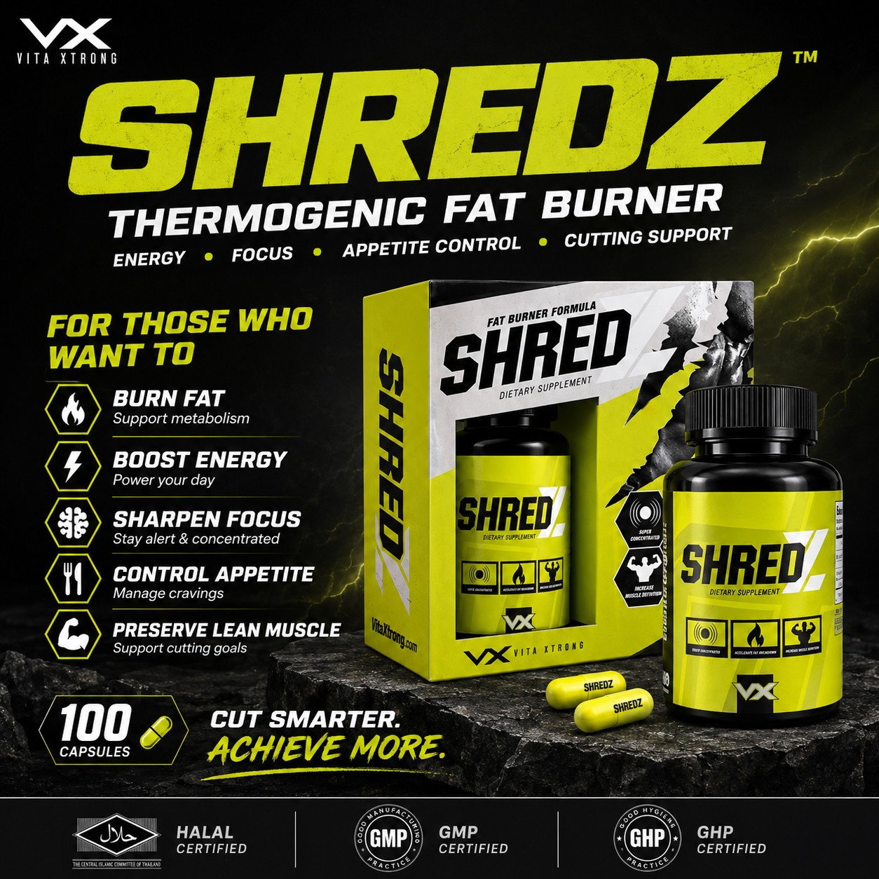 VITAXTRONG™ SHREDZ (100 Capsules) | Advanced Thermogenic Fat Burner with Natural Caffeine • Energy, Focus & Cutting Support [VX]_4