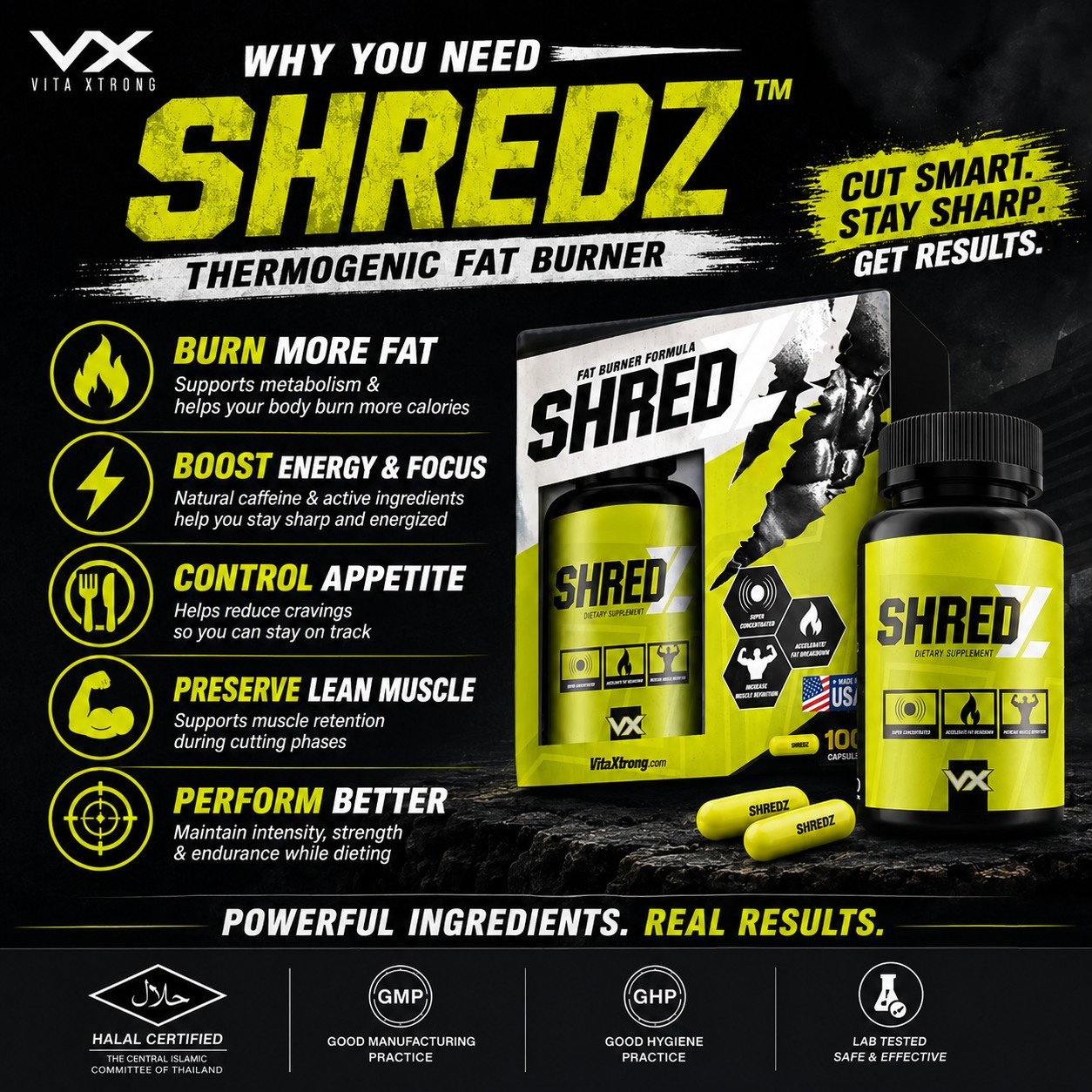 VITAXTRONG™ SHREDZ (100 Capsules) | Advanced Thermogenic Fat Burner with Natural Caffeine • Energy, Focus & Cutting Support [VX]_2