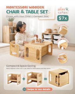 Montessori Wooden Chair & Table Set 
