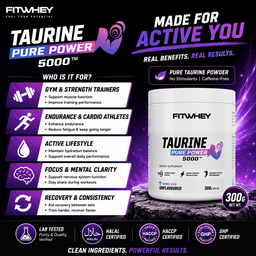 FITWHEY Taurine 5000 Pure Powder 300g | No Stim Endurance & Focus | Intra-Workout Support