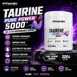 FITWHEY Taurine 5000 Pure Powder 300g | No Stim Endurance & Focus | Intra-Workout Support