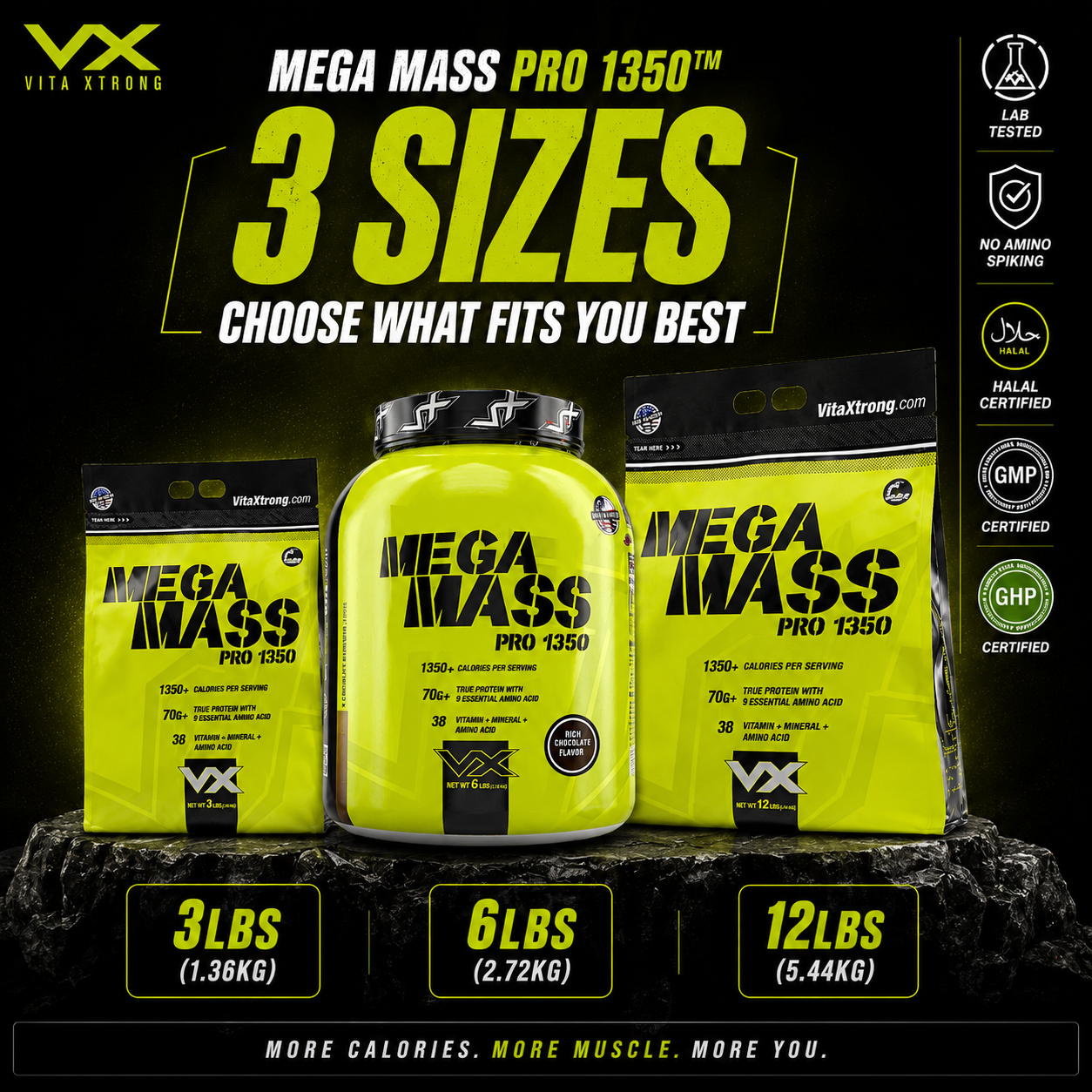 VITAXTRONG™ Mega Mass Pro 1350 (3lbs/ 1.4kg) | 70g Protein • 1350 kcal High Calorie Mass Gainer • Muscle & Weight Gain • Bulking [VX]_8