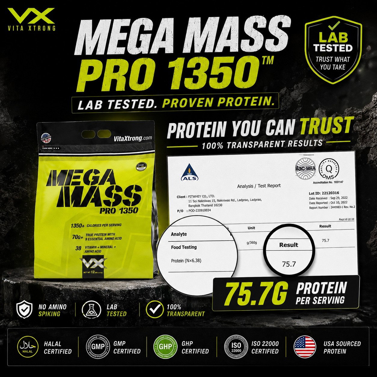 VITAXTRONG™ Mega Mass Pro 1350 | 70g Protein (12lbs/ 5.4kg) • 1350 kcal High Calorie Mass Gainer • Muscle & Weight Gain • Bulking [VX]_3