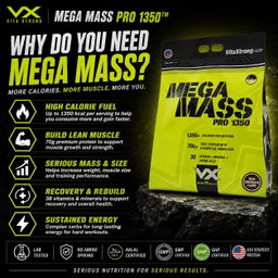 VITAXTRONG™ Mega Mass Pro 1350 | 70g Protein (6lbs/ 2.7kg) • 1350 kcal High Calorie Mass Gainer • Muscle & Weight Gain • Bulking [VX]