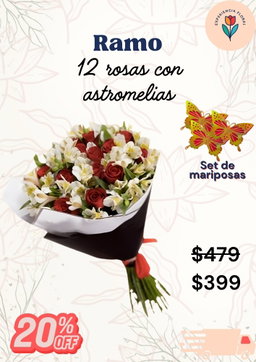 Ramo 12 rosas con astromelias