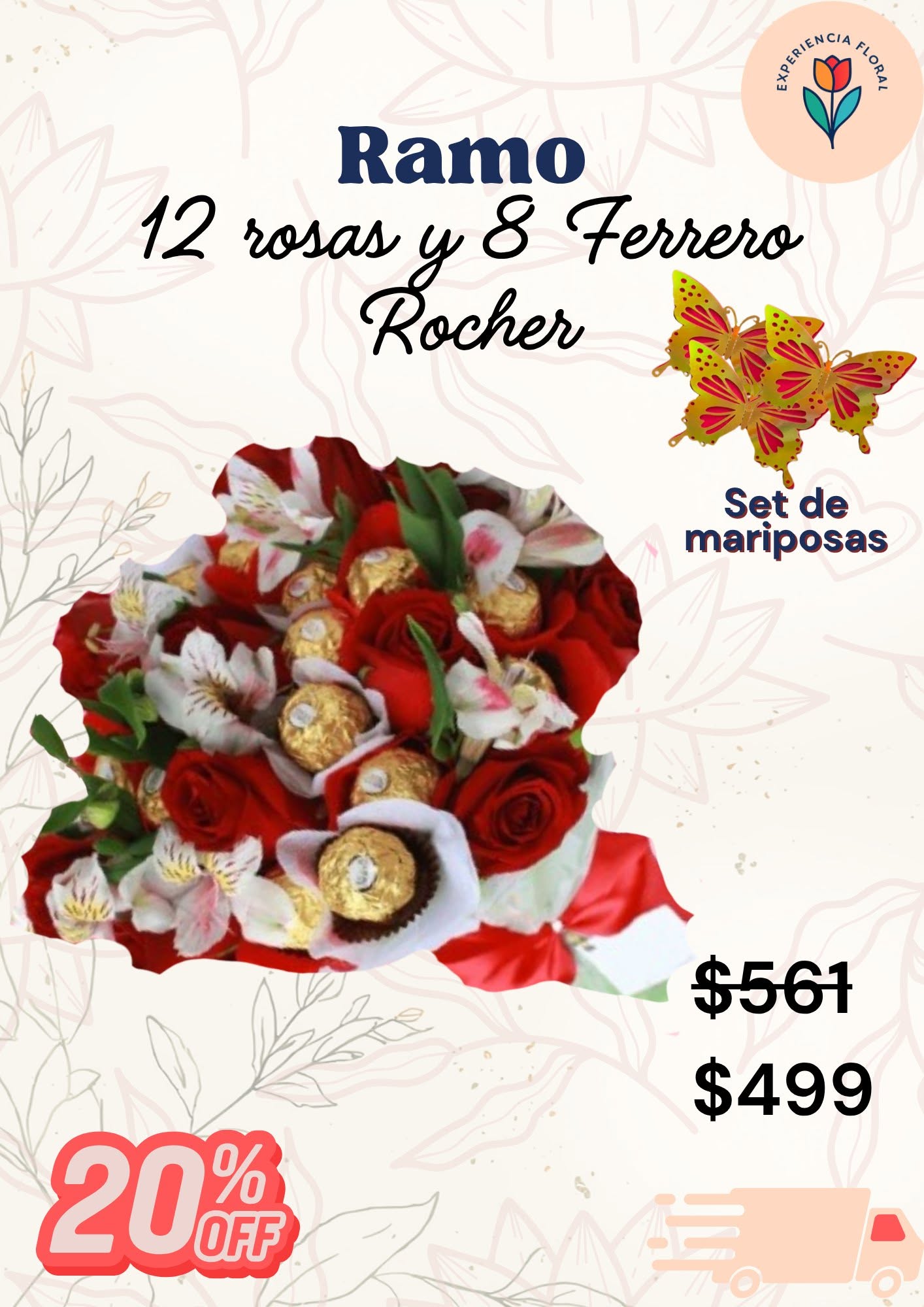 Ramo 12 rosas y 8 ferrero rocher