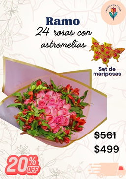 Ramo 24 rosas con astromelias