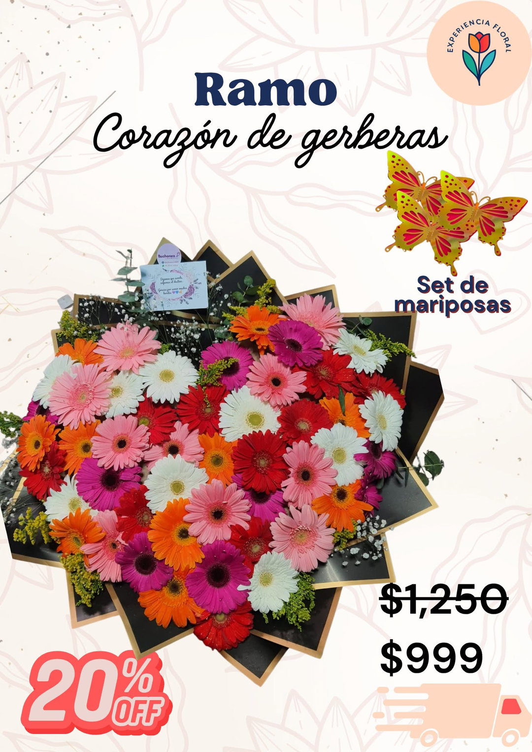 Ramo corazón de gerberas
