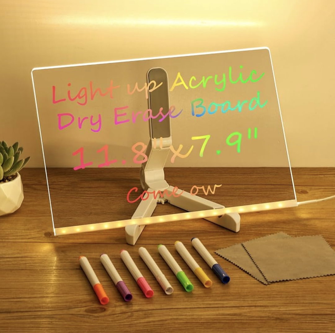 Dry-Erase DIY Writing Board with Stand, Markers & Wiping Cloths
