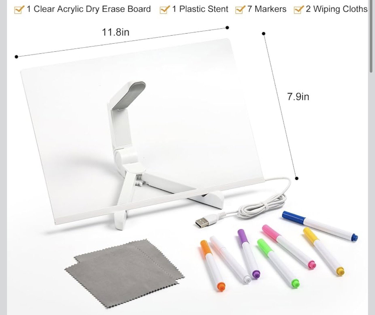 Dry-Erase DIY Writing Board with Stand, Markers & Wiping Cloths_2