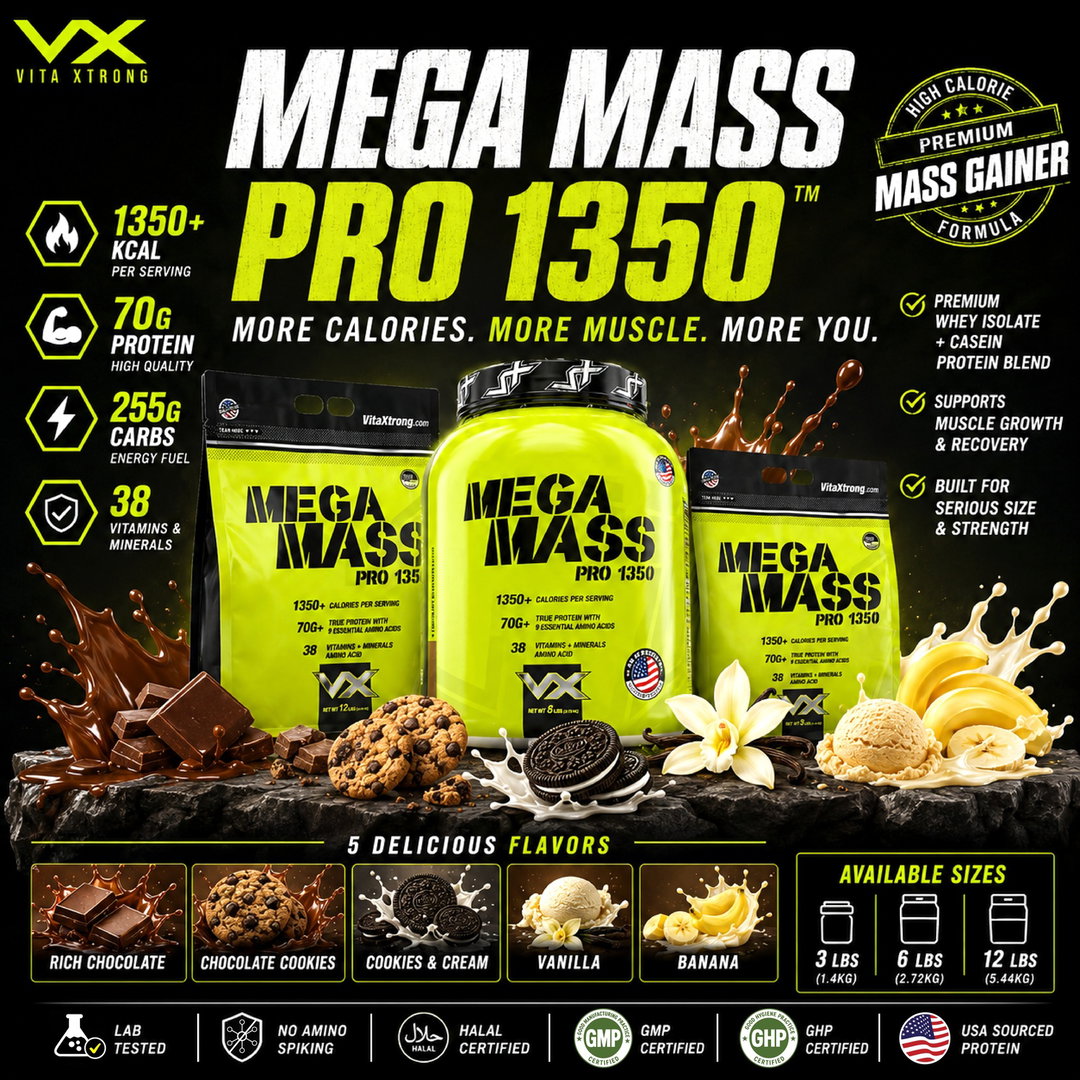 VITAXTRONG™ Mega Mass Pro 1350 | 70g Protein (6lbs/ 2.7kg) • 1350 kcal High Calorie Mass Gainer • Muscle & Weight Gain • Bulking [VX]
