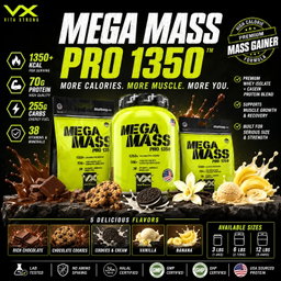 VITAXTRONG™ Mega Mass Pro 1350 | 70g Protein (6lbs/ 2.7kg) • 1350 kcal High Calorie Mass Gainer • Muscle & Weight Gain • Bulking [VX]