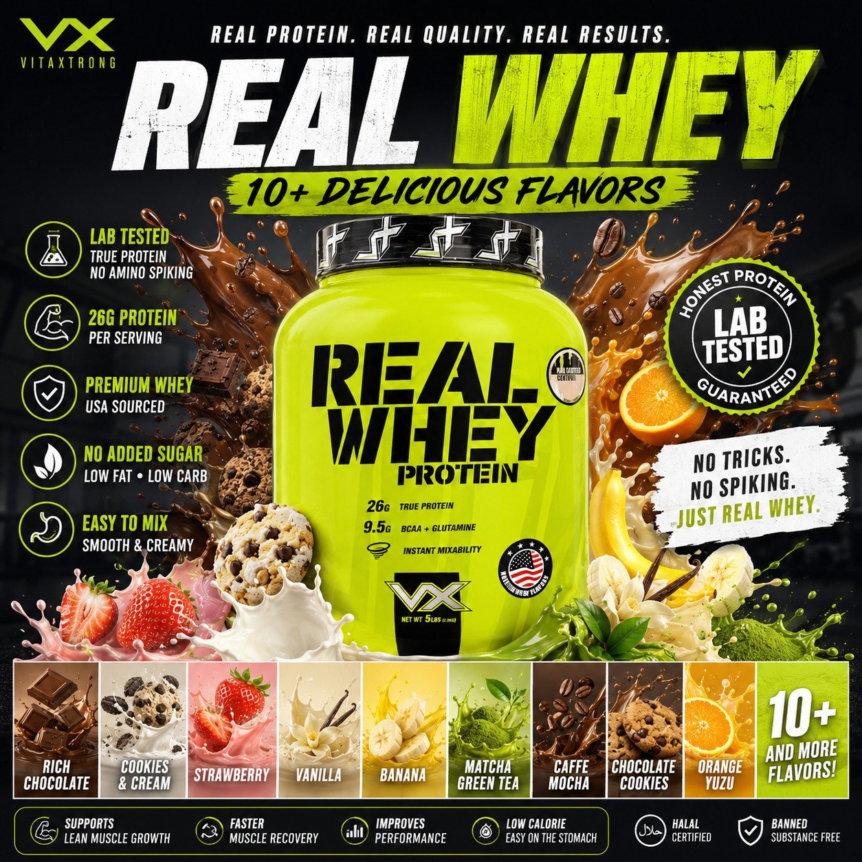 VITAXTRONG™ Real Whey Protein (10lbs/4.5kg) — Designed for Performance & Recovery | Lab-Tested • No Amino Spiking | Lean Muscle Growth_0
