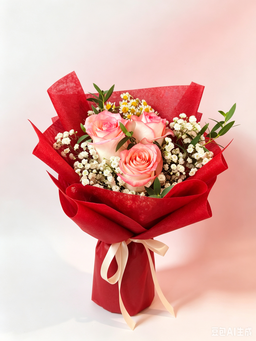 Rose Value Pack - 3 stalk with Baby's breath with Chamomile or Eucalyptus Parvifolia/Leaves