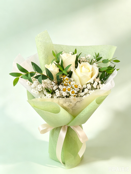 Rose Value Pack - 3 stalk with Baby's breath with Chamomile or Eucalyptus Parvifolia/Leaves