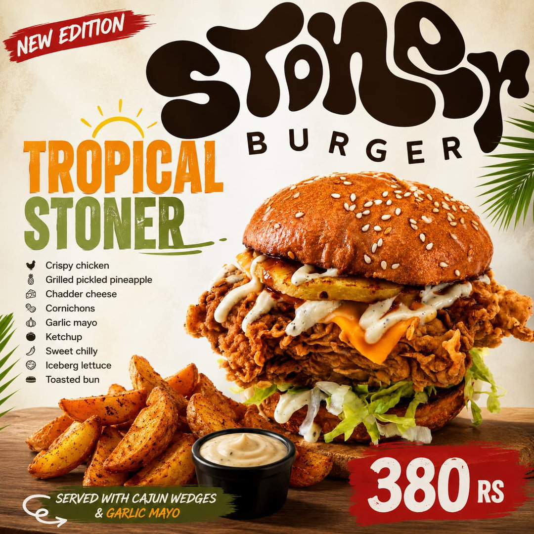 Tropical Stoner Burger with Wedges