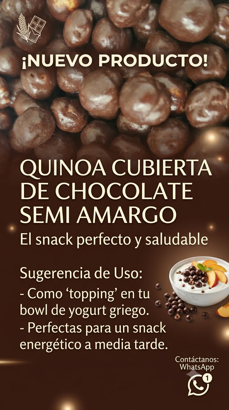 Quinoa inflada cubierta de semiamargo 