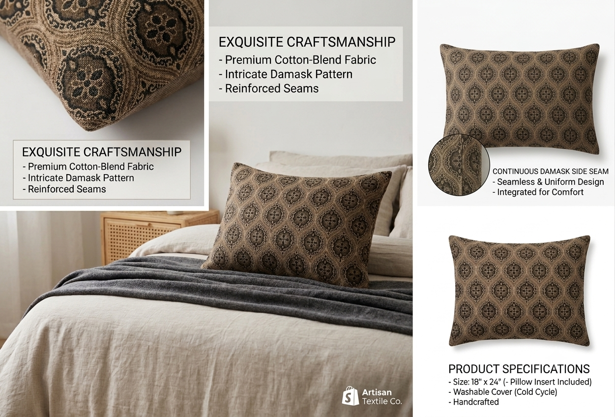 ​✨ Heritage Gold Damask Pillow (100% Handcrafted)