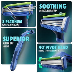 Gillette Guard 3 in1 Shaving Razor Blade for men - 2 Cartridges + 1 Razor | Smooth Shave | Aqua gel Lubrastrip | 3 Platinum Coated Blades | Rubber Handle Grip | Flexi Head | good for Sensitive Skin